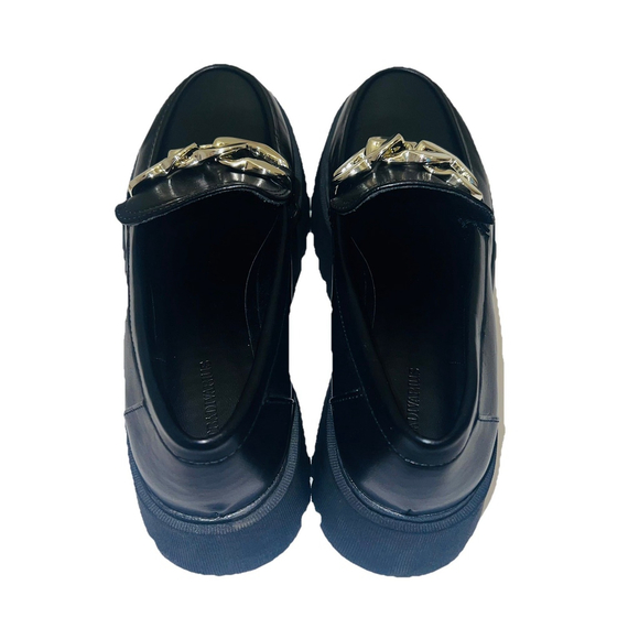 Stradivarius Chunky Lug Sole Loafers Black Gold Chain Platform EU 39/ US 8.5 - Picture 6 of 9